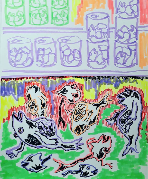 "Can me if you can" (mixed media on paper 2019) by Ipung Purnomo